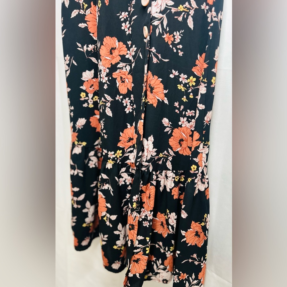 September the shop Vibrant Floral Faux Wrap Dress Lrg Asymmetrical Button Up - Picture 11 of 11